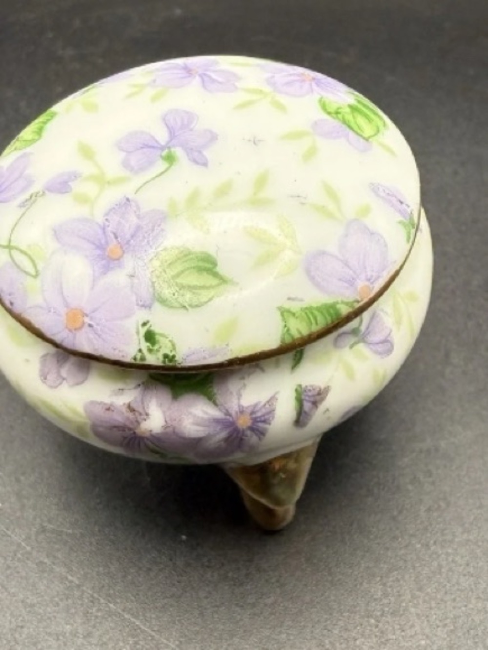 Porcelain Floral Trinket Box in Lavender and Green